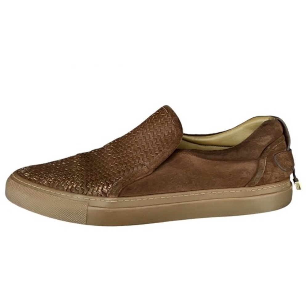 BUSCEMI Mens Brown Woven Leather Suede Slip On Loafers Italy 48 Quiet Luxury